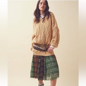 New Free People Isla Cable Knot Camel Sweater Small NWT